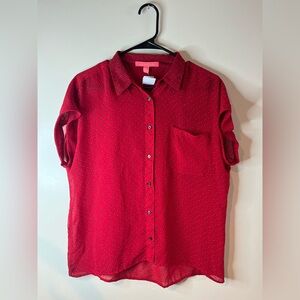 BUNDLE ONLY: MNG Red Dot Short Sleeve Button Down Blouse EUC